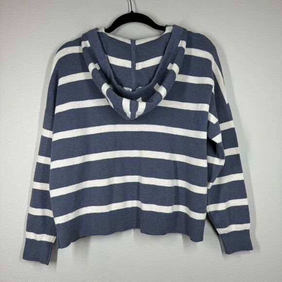 Madewell Striped Olney Henley Hoodie Sweater Blue White Stripe Women’s Medium - Picture 4 of 6